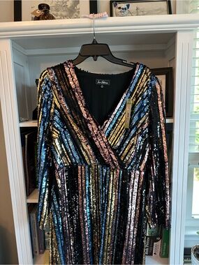 NWT Sam Edelman Sequin Stripe V-Neck Dress